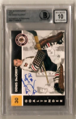 Denis DeJordy 1995-96 Parkhurst '66-'67 #39 SIGNED Beckett BAS 10 Autograph - Image 1 of 2