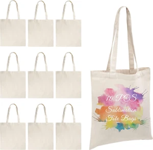 10 Pack Sublimation Tote Bags Blanks Large 15 X 16 in with Long Handle Reusable - Picture 1 of 12