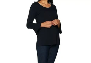 isaac mizrahi Cream Small scoop neck top with bracelet ruffle sleeves - Picture 1 of 5
