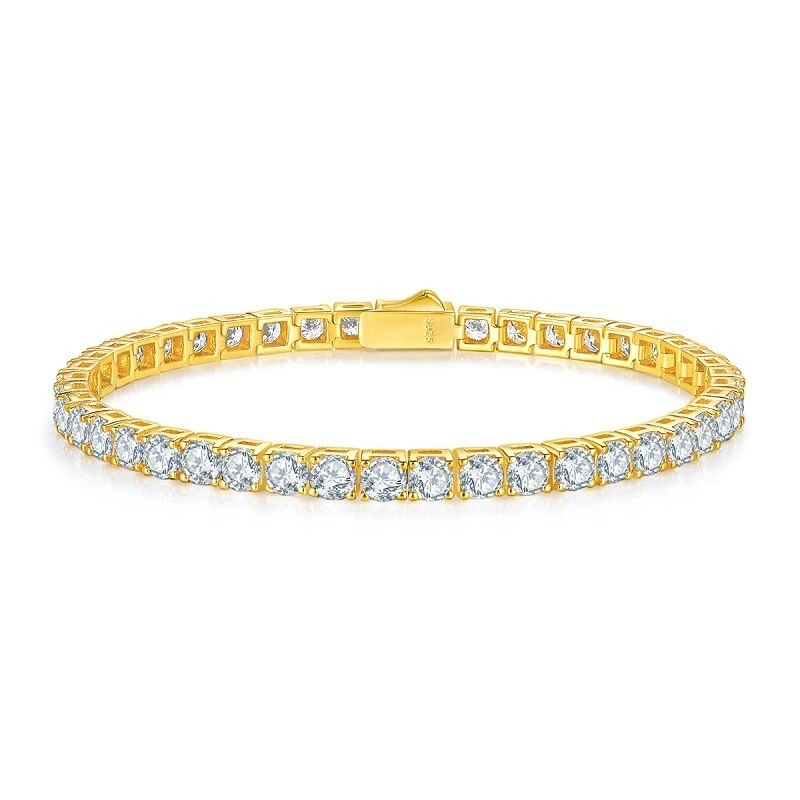 925 Silver 3-5mm D Lab-Created Moissanite Tennis Bracelet for Women Plated Gold - Image 1 of 4