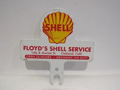 Vintage Floyds Shell Service Oakland CA Metal License Plate Topper Original - Image 1 of 3