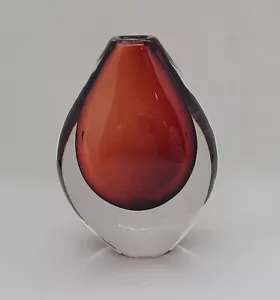 ORREFORS Sommerso Ruby Red 1960’s Art Glass Crystal VASE, # 3987 Sweden, 4 3/4" - Picture 1 of 5