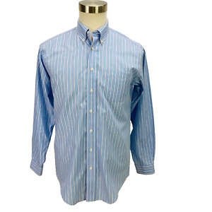 Brooks Brothers Mens Blue Pink Stripe Button Shirt Mislabeled Sz XL, Fits Like M