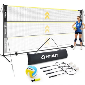 Portable Outdoor Volleyball Badminton Net Set with 5.1-7.4' Adjustable Poles Bag - Picture 1 of 7