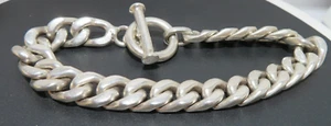 .925 STERLING SILVER MEN'S CUBAN LINK TOGGLE BRACELET 8.25" 9.80 MM WIDE 59.09gr - Picture 1 of 8