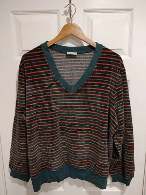 Camisa suéter vintage de terciopelo con cuello en V a rayas de Levi’s verde rojo y naranja para hombre Foto 1 de 4