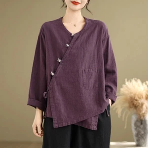 Women Casual Cardigan Tops Shirts Blouse T-shirts Retro Irregular Asymmetric Top - Picture 1 of 21