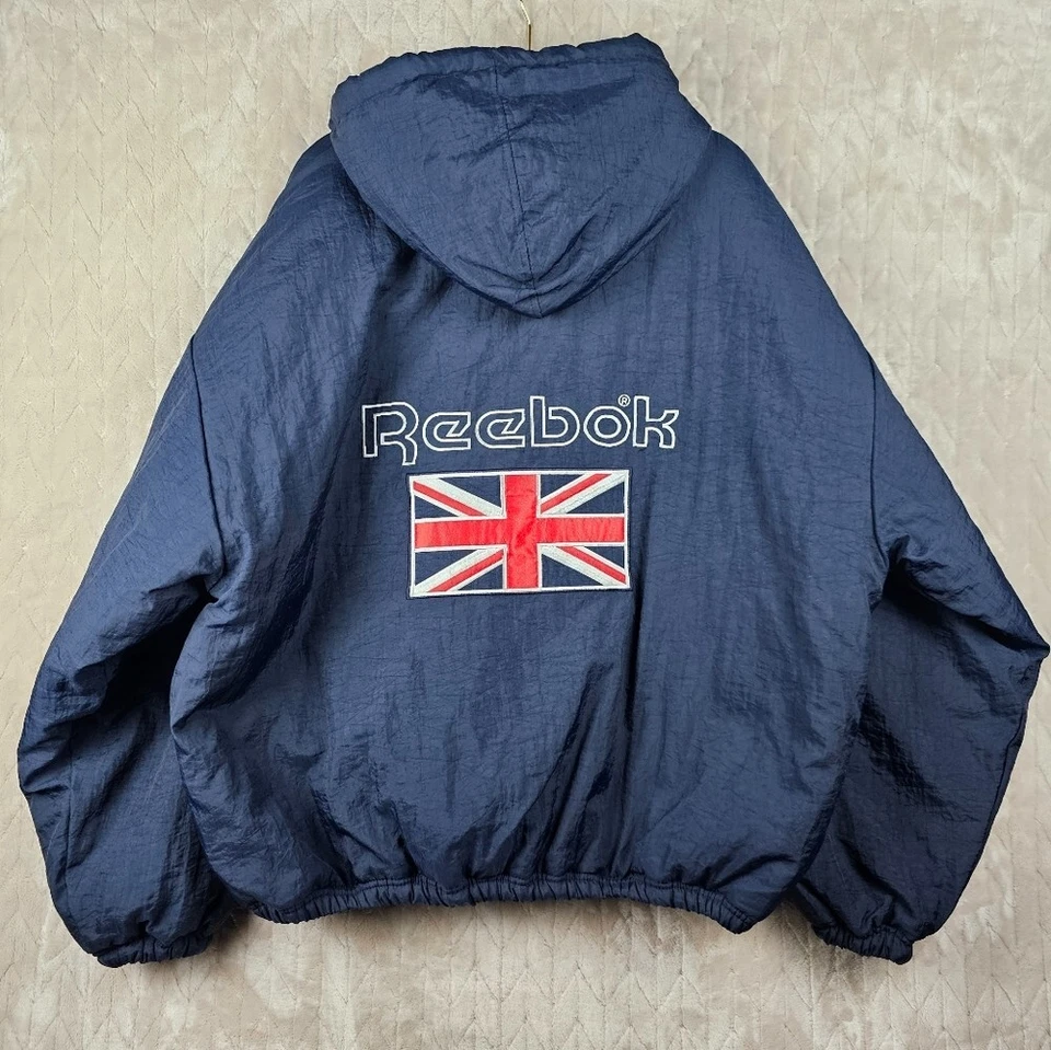 VTG 90s Reebok Puffer Jacket Mens XL Union Jack UK Sports Streetwear Retro - Image 1 of 4