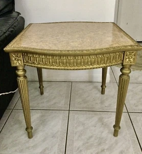Modern Louis XVI Style Giltwood Side Table-Faux Marble Top- - Picture 1 of 5