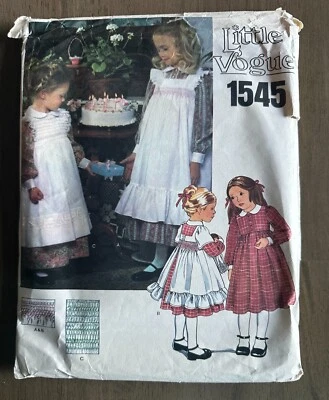 VTG Little Vogue 1545 Children's Dress & Pinafores Size 3 Pattern FF Uncut - Image 1 of 2
