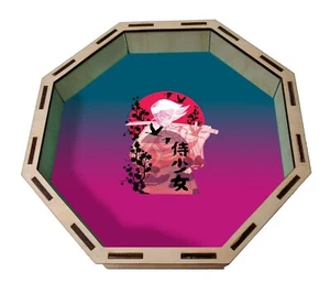 Samurai Woman Octagon Wooden Dice Tray, Rolling Tray for D&D tabletop Games - Picture 1 of 1