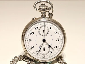 ANTIQUE VERY RARE UNBRANDED WW1-WW2 MEN POCKET CHRONOGRAPH WATCH VALJOUX CAL.5 - Picture 1 of 18