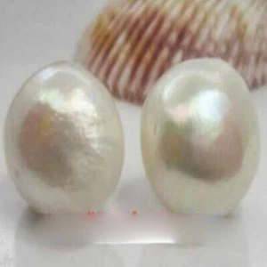 Pendientes Natural 14-15mm Blanco Barroco Perla Agua Dulce Oro 14K Gancho Pendientes - Imagen 1 de 4