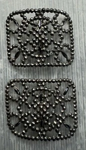 vintage Antique Victorian Cut Steel riveted Belt Buckle SET LOT/2 art nouveau - Picture 1 of 18