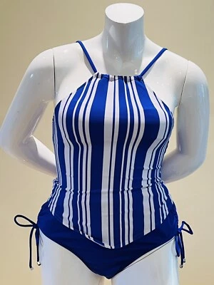 Traje de baño Venus Bikini Top Azul Blanco Rayas Talla 6 / Parte inferior azul Talla 24 Foto 1 de 4