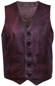 Mens Soft Brown Leather Waistcoat Classic Casual Formal Traditional Gilet Vest  - Picture 1 of 6