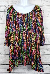 Slinky Brand Women's Plus Size 2X Blouse 3/4 Sleeve Stretch Elastic Colorful - Picture 1 of 4