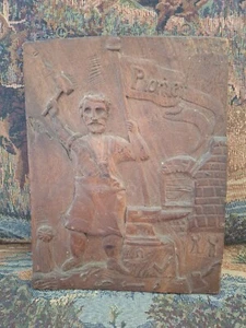 Old German Hand Carved Wood Plaque Blacksmith Pionier Primitive 9"×7" - Picture 1 of 12