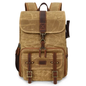Vintage Canvas DSLR Camera Backpack Bag 15'' Laptop Case For Canon Nikon Sony - Picture 1 of 17