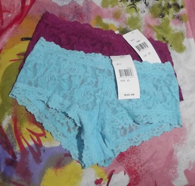 2 NEW HANKY PANKY 4812 BAMP/TRUB SIGNATURE MADE IN USA LACE BOYSHORT PANTIES XS - Image 1 of 2
