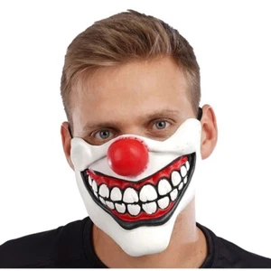Clown halbes Gesicht Halloween Lächeln Maske Latex Grusel Kostüm Verkleidung Zirkus - Bild 1 von 1