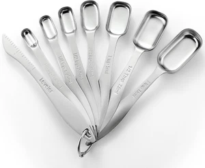 Stainless Steel Measuring Spoons Set of 8 with Leveler, Metal Teaspoon & Tablesp - Picture 1 of 12