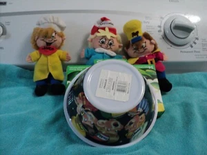 Kellogg's Vintage Rice Krispies Müsli 6 1/2 Zoll Schüssel & Snap Crackle Pop Plüschpuppe - Bild 1 von 4