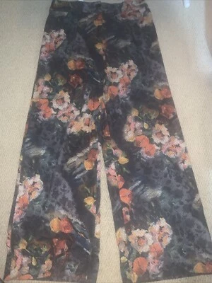 Eva Franco Anthropologie Simone Trouser Dress Pants XL Black Floral Wide Leg - Image 1 of 2