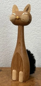 Vintage Wooden Cat Shoe Clothing Brush 6” Made In Italy MCM - Picture 1 of 7
