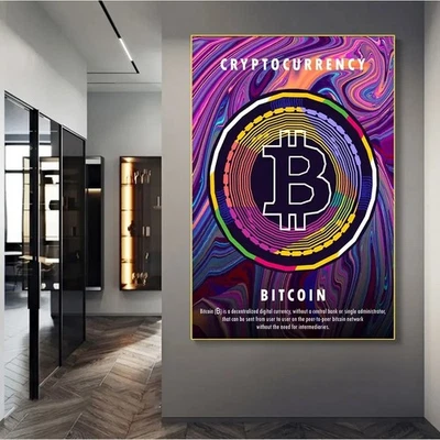 Crypto Bitcoin Canvas Poster Modern Abstract Wall Art Living Room Decor 16x24 in - Image 1 of 3