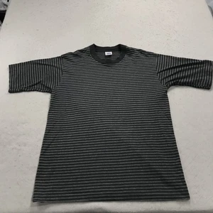 VINTAGE BVD Shirt Mens Medium Gray Black Striped Single Stitch Blank USA 90s - Picture 1 of 9