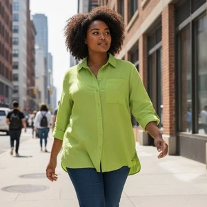 Avenue Button Blouse Womens 18/20 Green Tunic Oversized Lagenlook Artsy - Picture 1 of 2