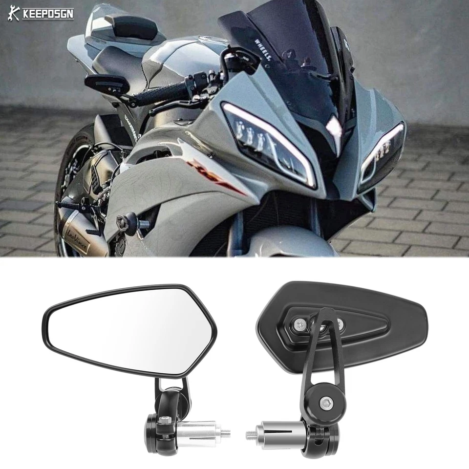 7/8 英寸 22 毫米手柄杆端镜后视镜适用于雅马哈 YZF R6 R3 R1 XSR900 XSR700 — 第 1/4 张图片