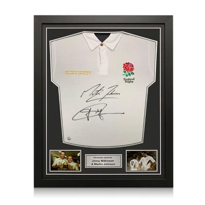 Camiseta de rugby de Inglaterra firmada por Jonny Wilkinson y Martin Johnson. Marco estándar Foto 1 de 4