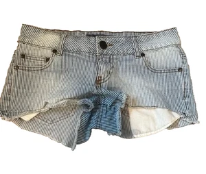 Pantalones Cortos Celebrity Rosa Corte Para Mujer 3 Azul Denim Algodón Elástico Rayas Dobladillo Crudo - Imagen 1 de 8