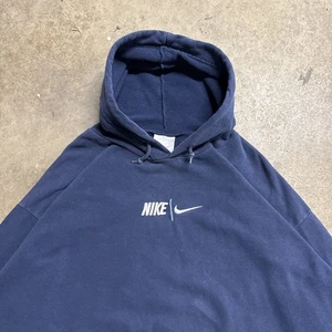 Vintage Nike Hoodie Mens XL Navy Y2K Swoosh Skate Baggy Center Swoosh Surf - Picture 1 of 8