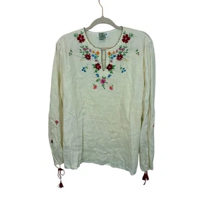 Due Per Due Long Sleeved Embroidered Hungarian Peasant Boho Top Blouse Linen 16 - Picture 1 of 6