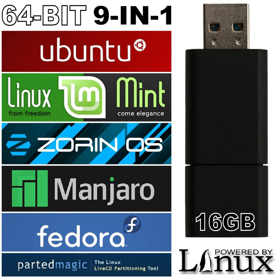 9 en 1 Multi-Boot Linux USB - Ubuntu, Como Nuevo, Mx Linux, Zorin OS Prueba Linux Foto 1 de 1