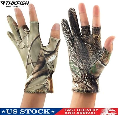 Camo Anti-Slip Hunting Fishing Gloves Gel Three Finger Outdoor Sports Gloves US - Image 1 of 4