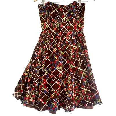 Corey lynn Calter Brown Floral Silk Strapless Fit & Flared Dress Size 4 - Image 1 of 4