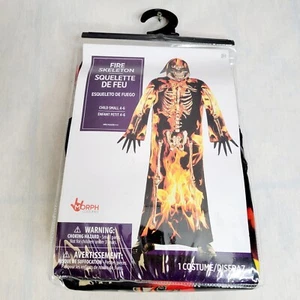 Fire Skeleton Costume 2 Pcs Hooded Robe & Mask Halloween Child Small 4-6 - Picture 1 of 5