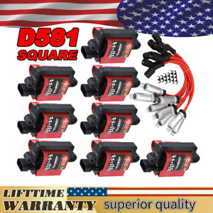 8 Pack Ignition Coil & Spark Plug Wire For Chevy GMC 4.8L 5.3L 6.0L 8.1L Square
