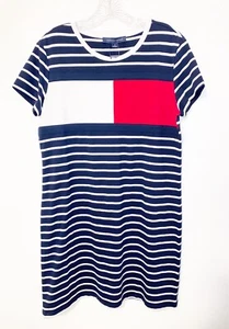 Tommy Hilfiger Blue and White Striped Cotton T-Shirt Dress Size Medium - Picture 1 of 4