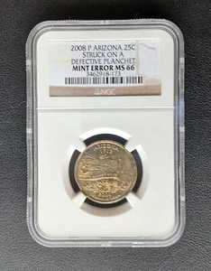 2008 P Arizona Quarter STRUCK on Defective Planchet NGC MS66 PICTURES INCLUDED - Picture 1 of 4