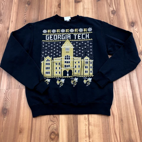 Vintage Blue Georgia Tech Puff Paint Graphic Long Sleeve Sweatshirt Adult Size M Cover