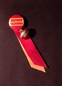 1960s USC Pinback with Ribbon and Football Charm - Picture 1 of 2