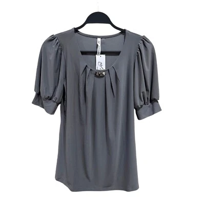 NY Collection NWT Women's Petite Small Grey Short Sleeve Balloon Sleeve Top - Image 1 of 4