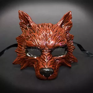 Red Wolf Animal Masquerade Mask for Men Halloween Costume - Picture 1 of 3