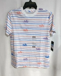 Nike Big Girl's (kids) White/Multicolor Stripes Training Tee CV5410-100 S/M/L/XL - Picture 1 of 4