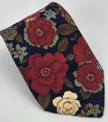 L'Atelier Silk Tie Black Red Blue Brown Floral Men Necktie USA 57 x 3.5 - Image 1 of 4